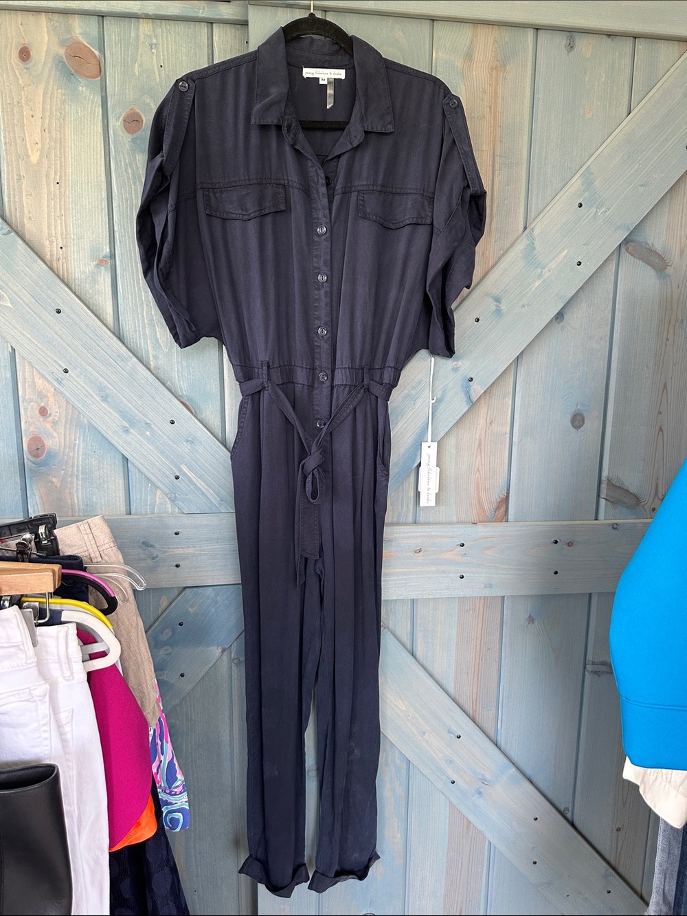 Young Fabulous & Broke Navy Button-Front Utility Jumpsuit, NWT